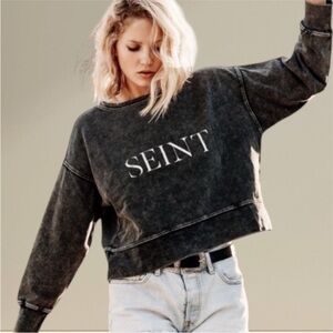 SEINT Washed Black Crewneck Sweatshirt